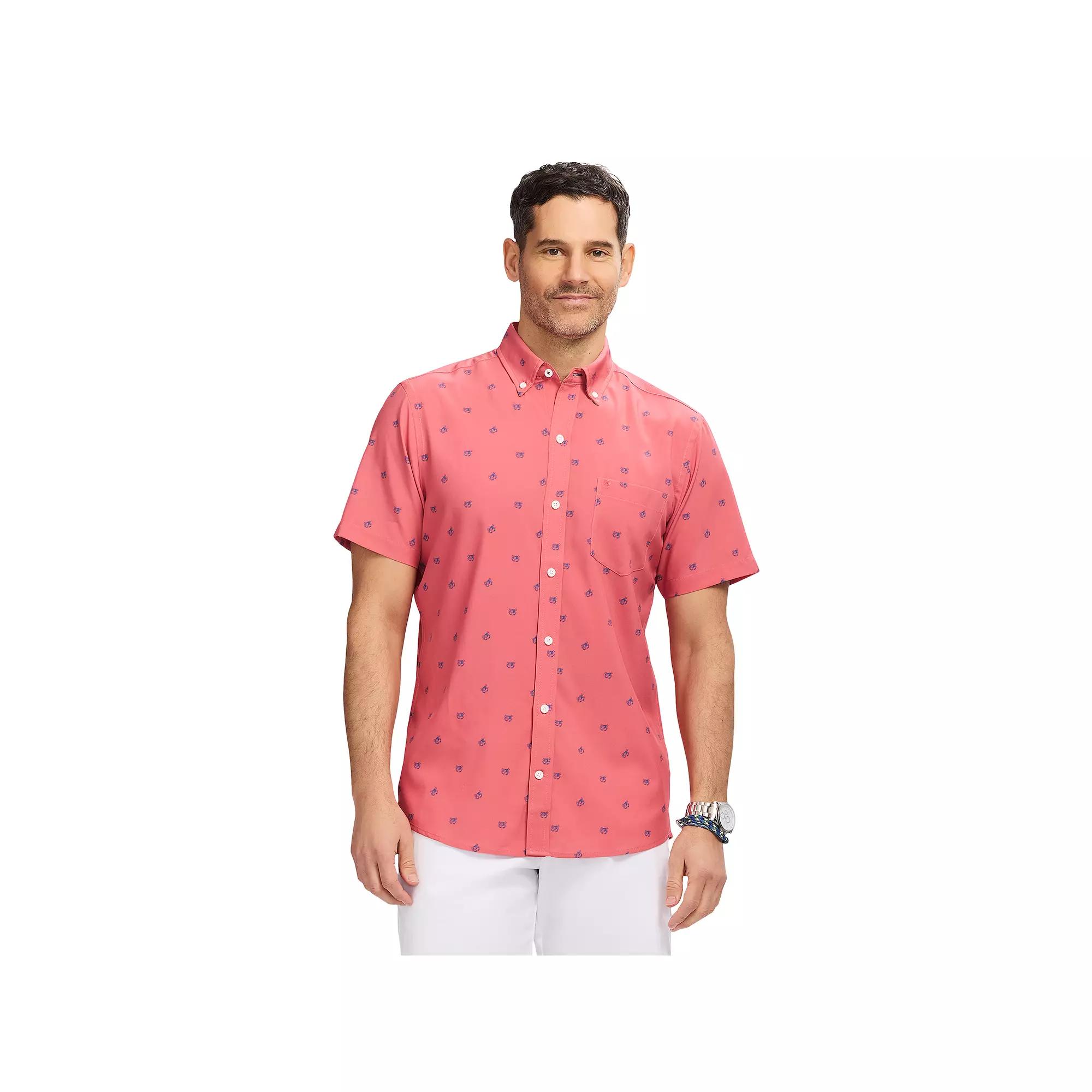 Men's IZOD Breeze Woven Short Sleeve Button Down Shirt, Size: Small, Holly Pink Crabs Product Image