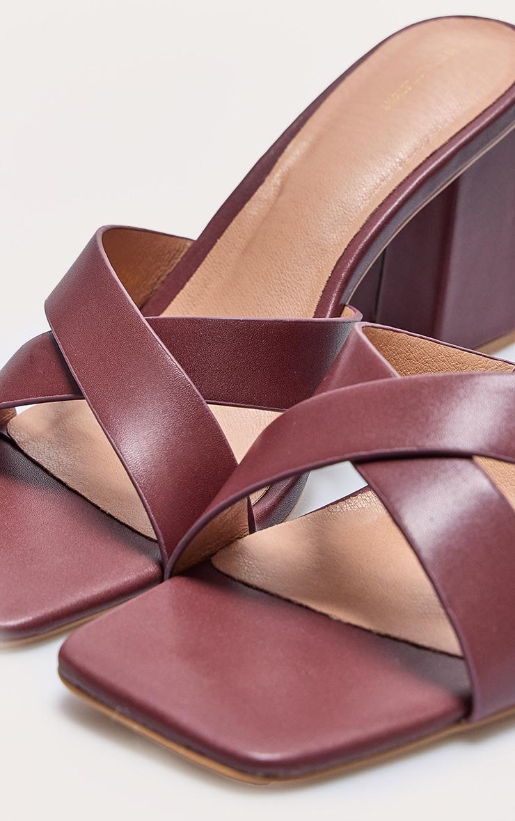 Burgundy Pu Cross Strap Block Heeled Mules Product Image