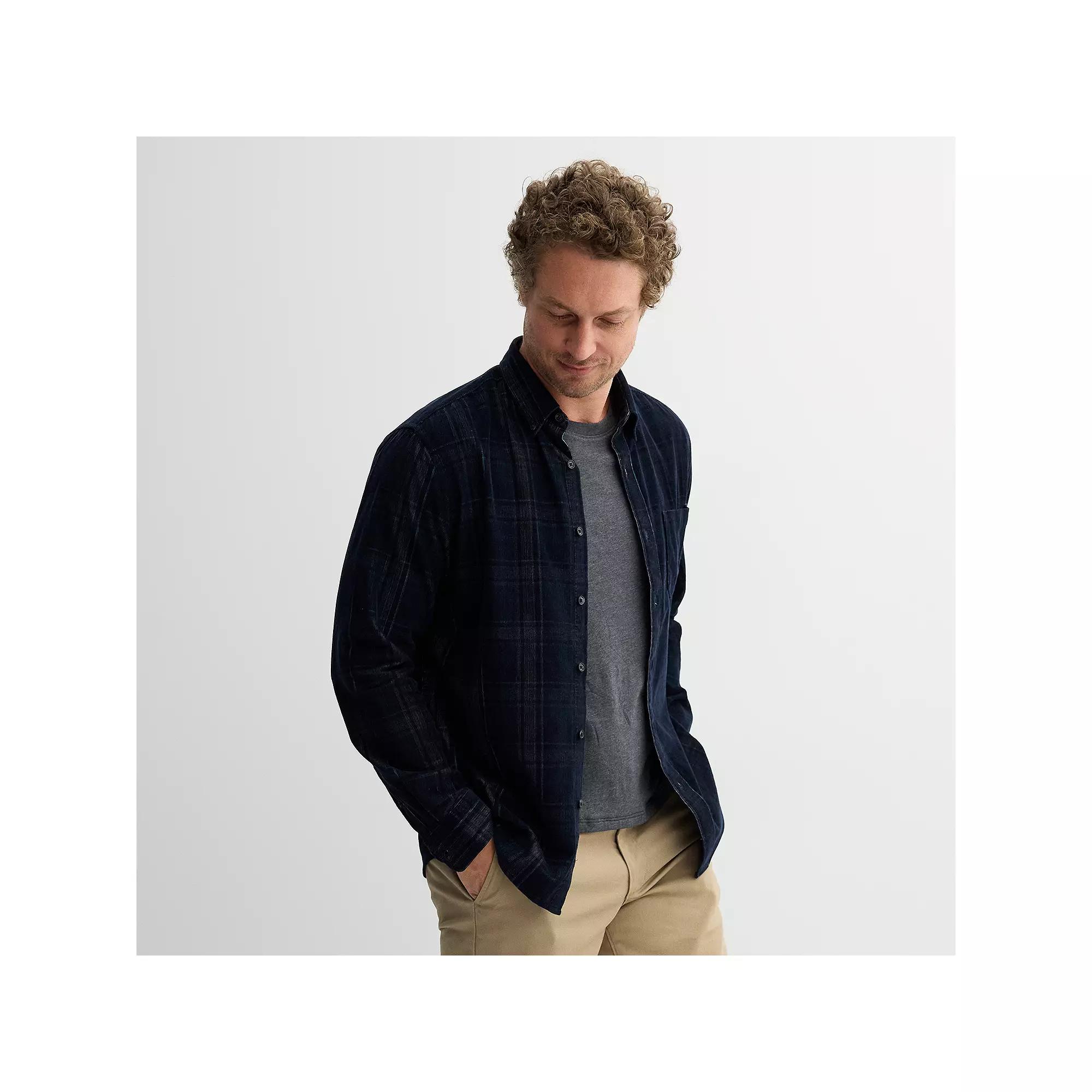 Men's Sonoma Goods For Life® Long Sleeve Perfect Length Button-Down Shirt, Size: Medium, Blue  Plaid Product Image