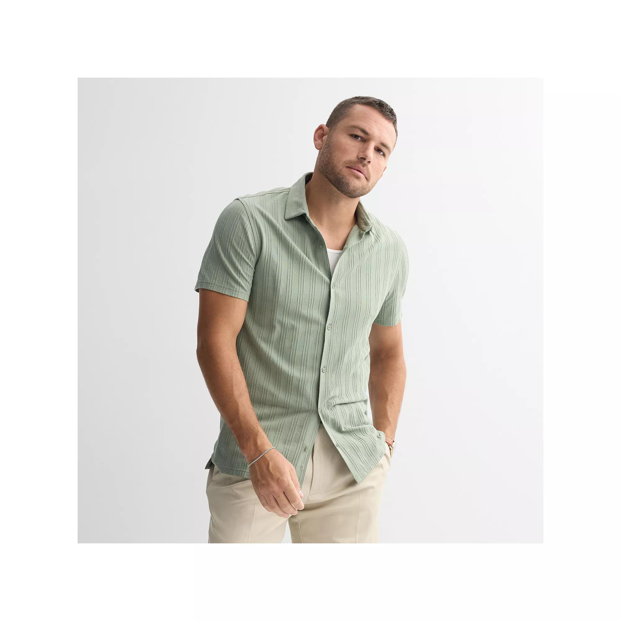 Men's Apt. 9® Knit Short Sleeve Button-Down Shirt,  Product Image