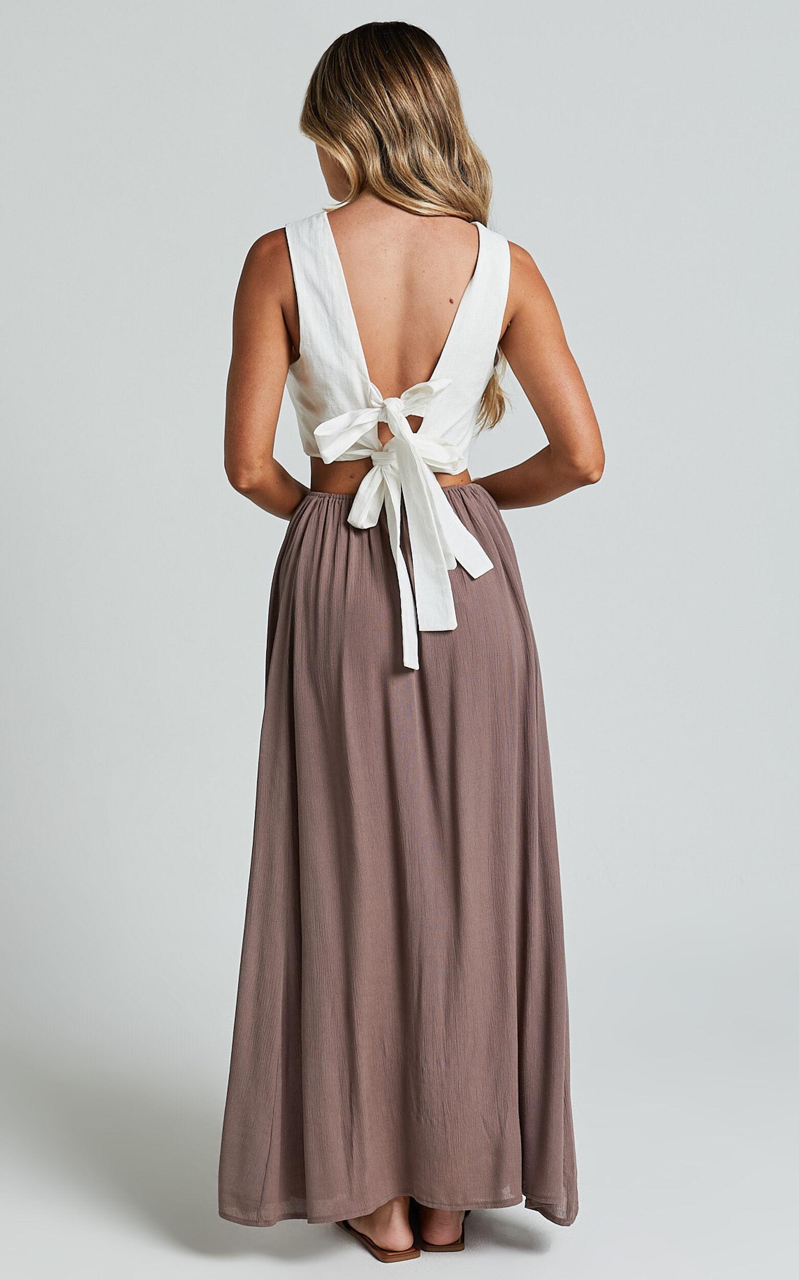Under The Twilight Maxi Skirt - Thigh Split Skirt in Taupe Product Image