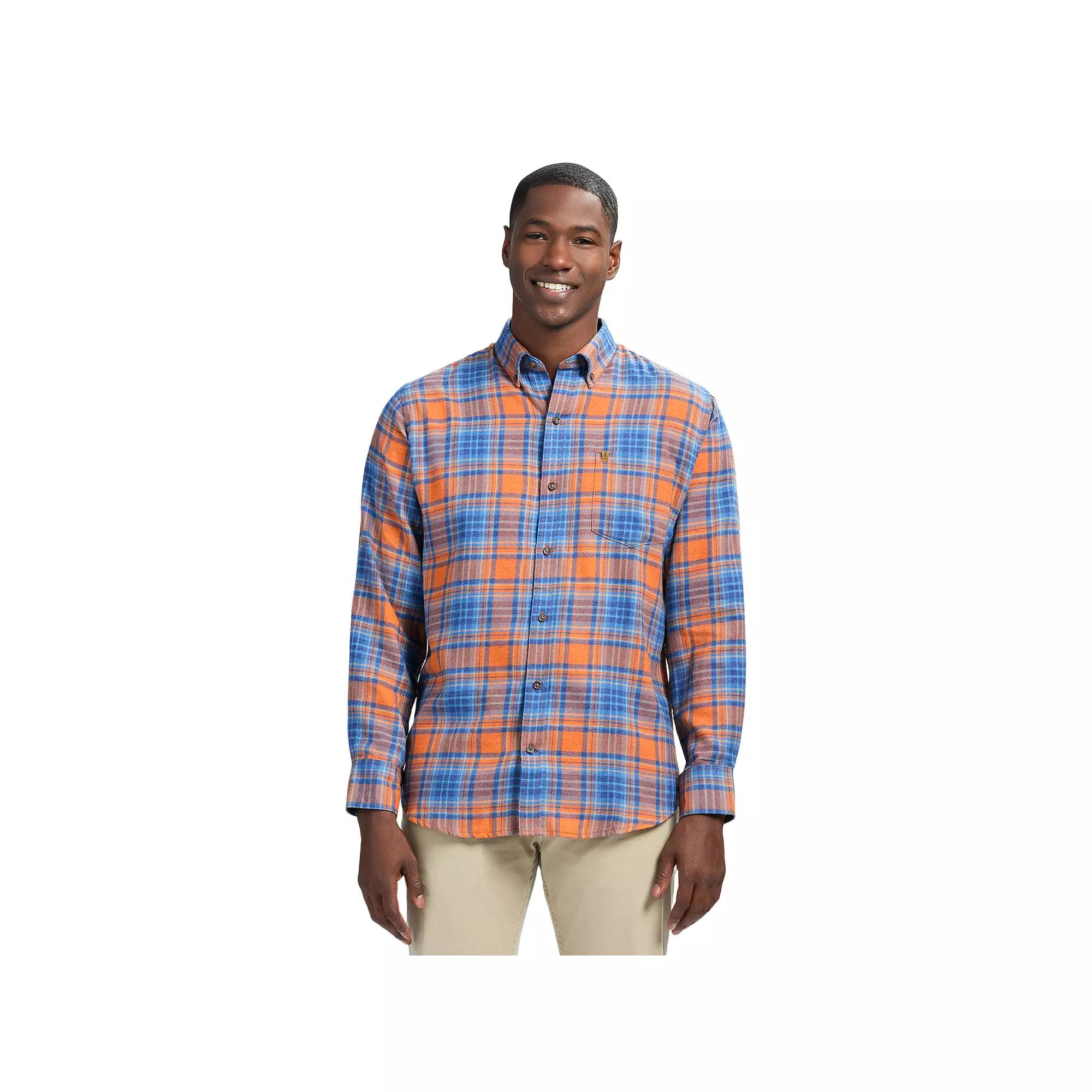 Men's IZOD Stratton Flannel Long Sleeve Button Down Shirt, Size: Large, Gingerbread Blue Product Image