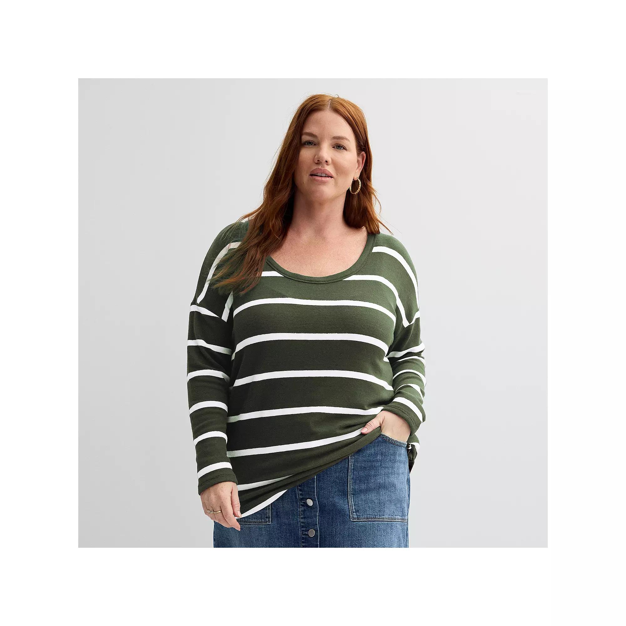 Plus Size Sonoma Goods For Life® Long Sleeve Scoopneck Pullover, Women's, Size: 2XL, Red Snow Stripe Product Image