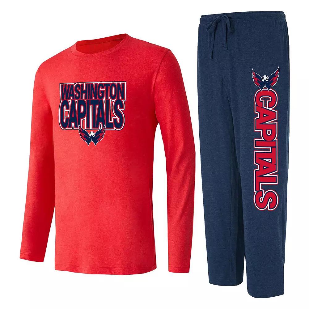 Men's Concepts Sport Navy/Red Washington Capitals Meter Long Sleeve T-Shirt & Pants Sleep Set, Size: Medium, Blue Product Image