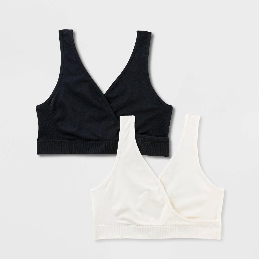 Women's 2pk Nursing Unlined V-Neck Bralette - Auden™ Black/White Product Image