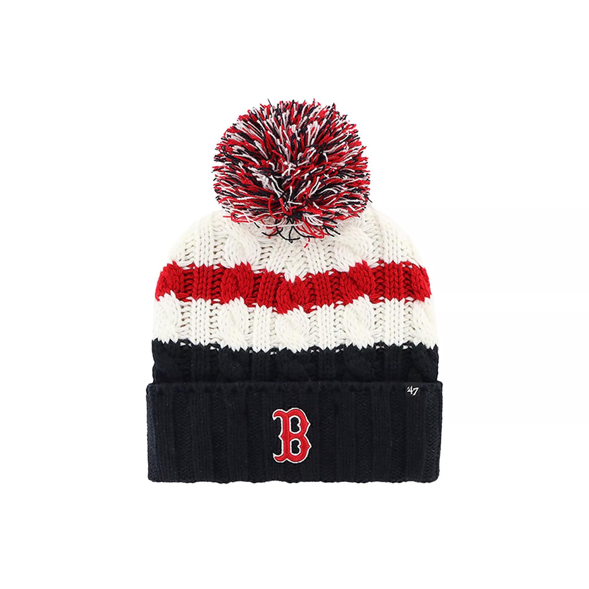 Women's '47 White/Navy Boston Red Sox Ashfield Cuffed Knit Hat with Pom Product Image
