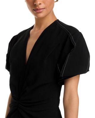 V Neck Gathered Front Midi Dress Product Image