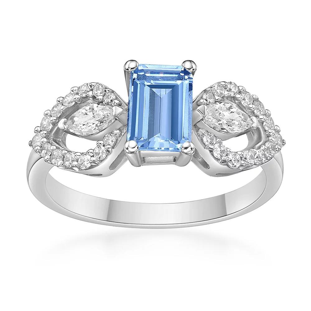Gemminded 10k White Gold Aquamarine & 1/3 Carat T.W. Diamond Ring, Women's, Size: 7 Product Image