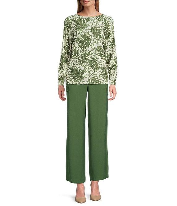 Investments Petite Layered Leaves Long Sleeve Boat Neck Pullover Sweater Product Image