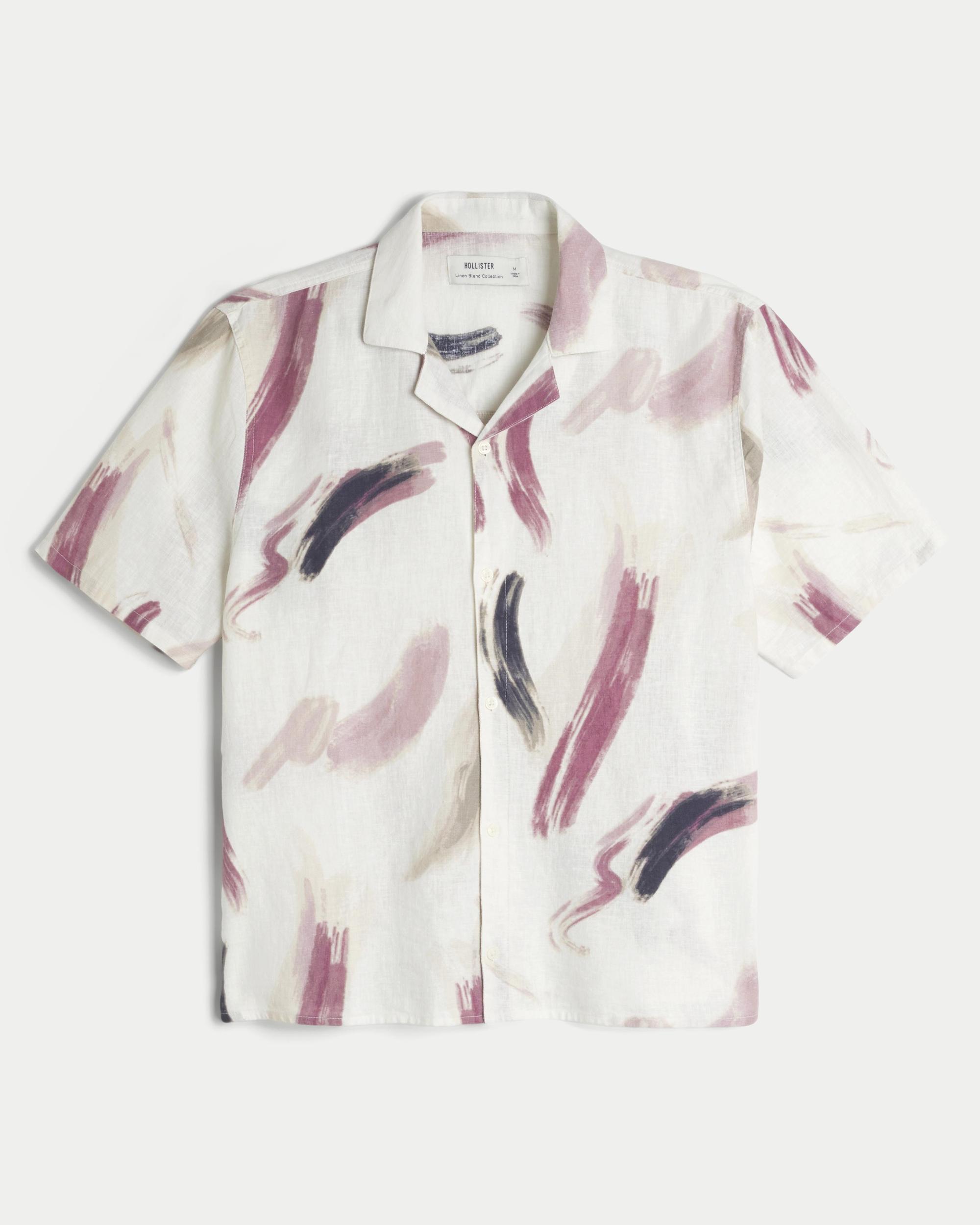 Boxy Short-Sleeve Linen-Blend Shirt Product Image