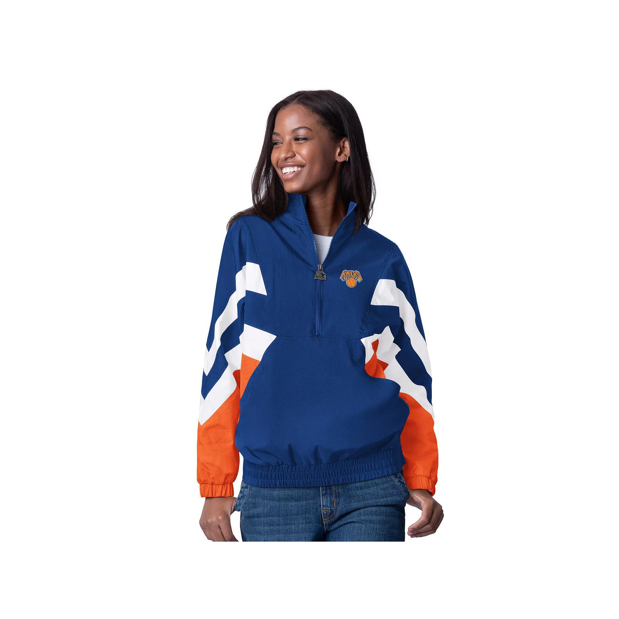Women's Starter Blue New York Knicks Renegade Oxford Half-Zip Jacket, Size: Small Product Image