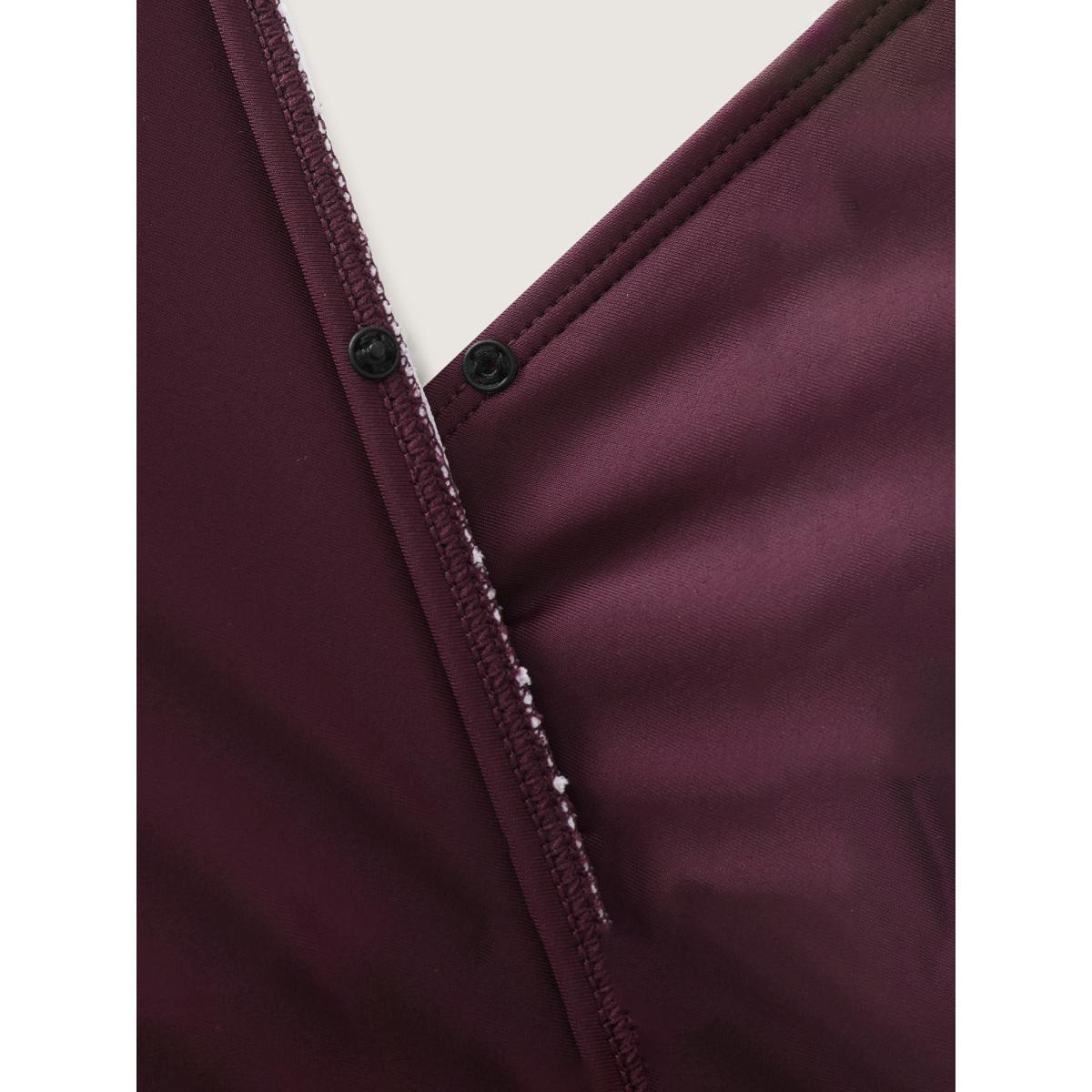 Plus Size Surplice Neckline Belted Plain One-Piece Swimsuit Women's Swimwear Plum Resort Tie knot Curve Bathing Suits High stretch One Pieces BloomChic 10/M Product Image