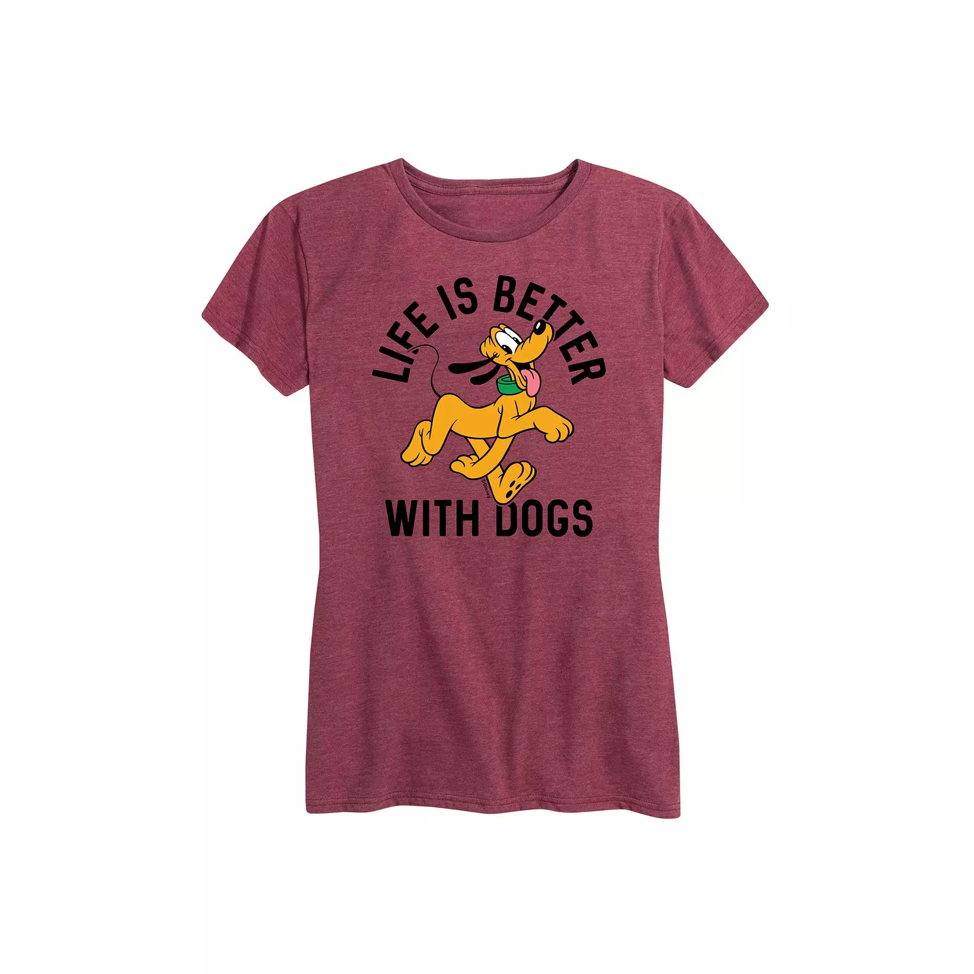 Disney's Pluto Women's Life Is Better With Dogs Graphic Tee,  Product Image