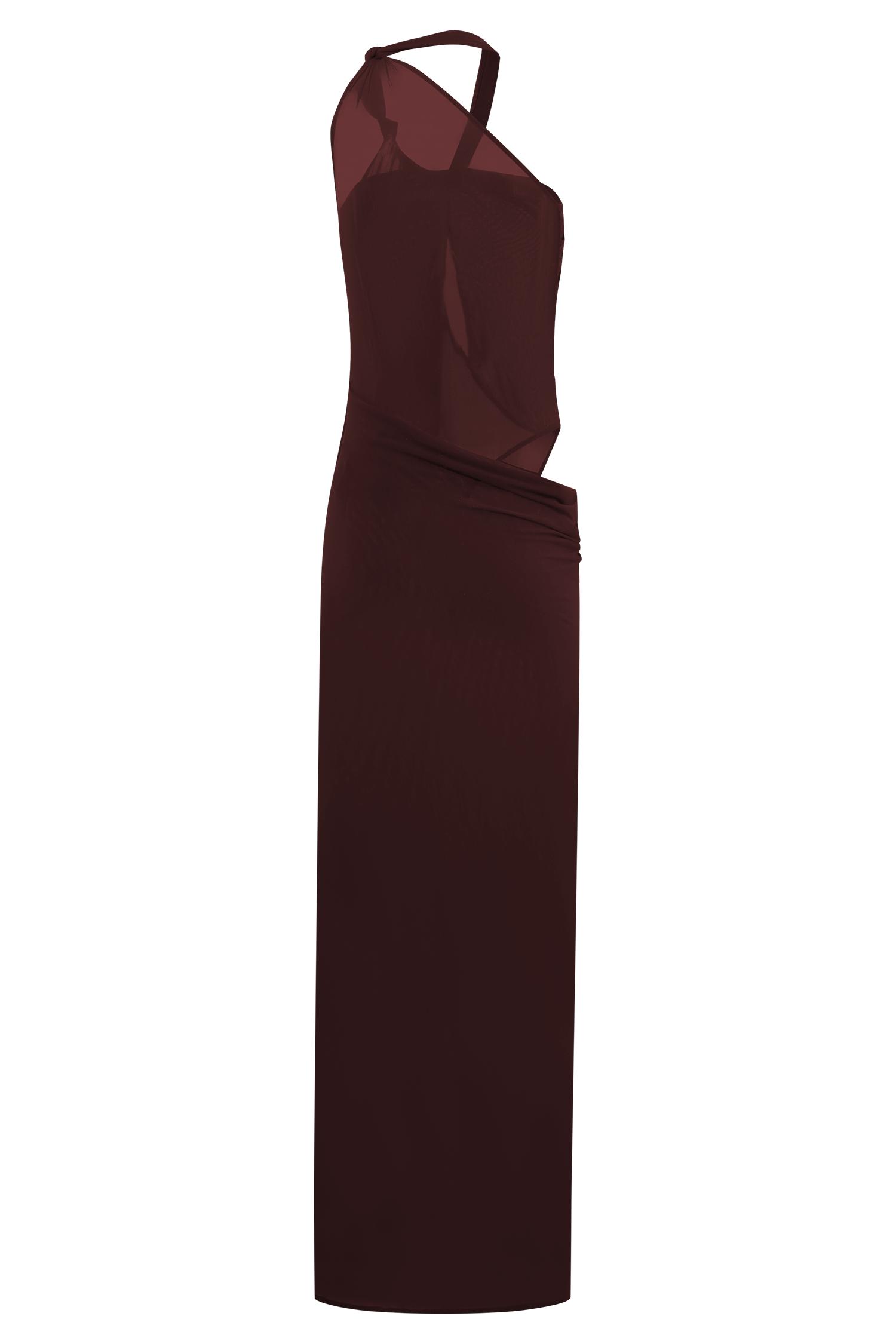 Edwina Knotted Mesh Maxi Dress - Mahogany Product Image