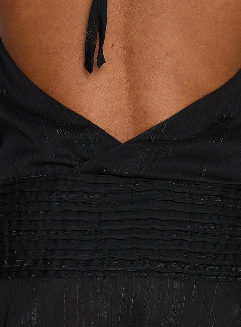 Rozario Chiffon Halter Mini Dress Black / Silver Product Image