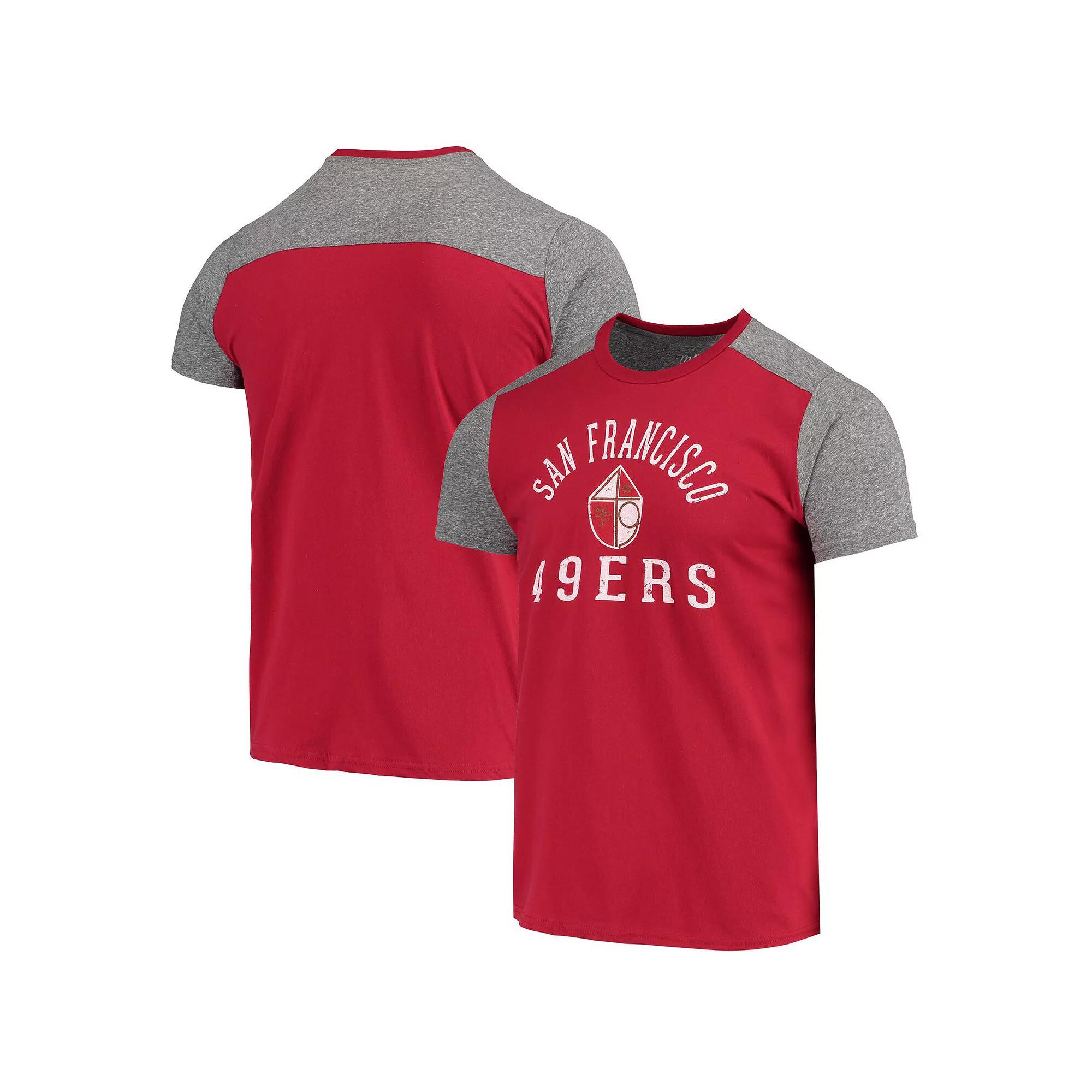 Men's Majestic Threads Scarlet/Heathered Gray San Francisco 49ers Gridiron Classics Field Goal Slub T-Shirt, Size: 2XL Product Image