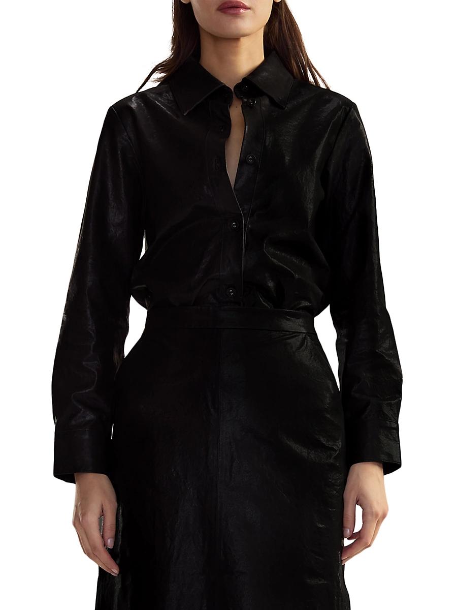 Womens Leather Button-Front Shirt Product Image