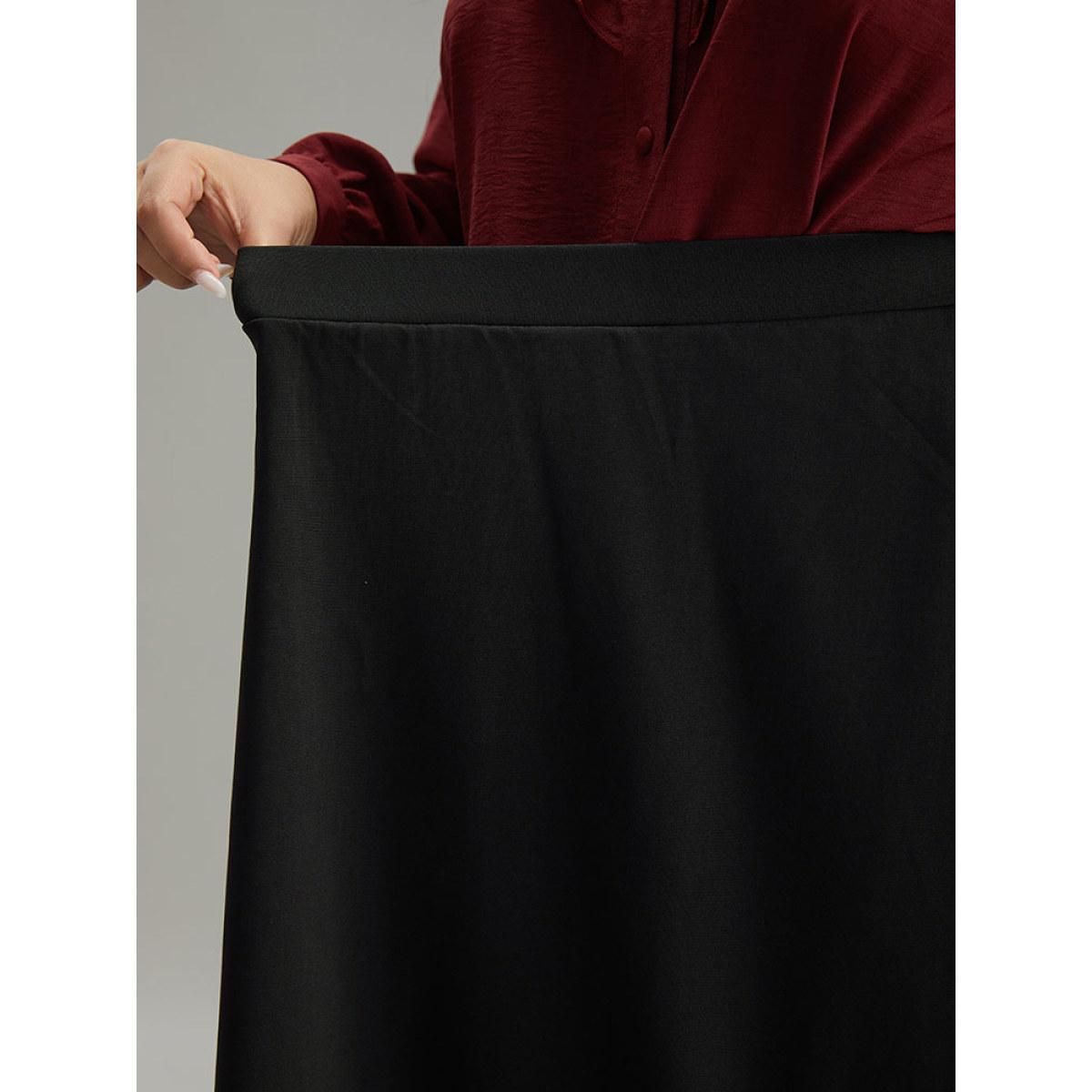 Plus Size Plain Elastic Waist Pocket Laser Cut Skirt Women Black Elegant Plain Low stretch Pocket Dailywear Skirts BloomChic 30/6X Product Image