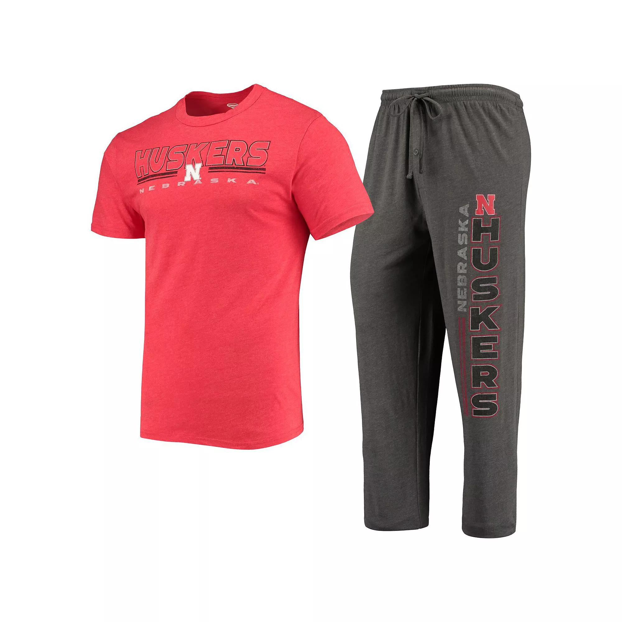 Men's Concepts Sport Heathered Charcoal/Scarlet Nebraska Huskers Meter T-Shirt & Pants Sleep Set, Size: Small Product Image