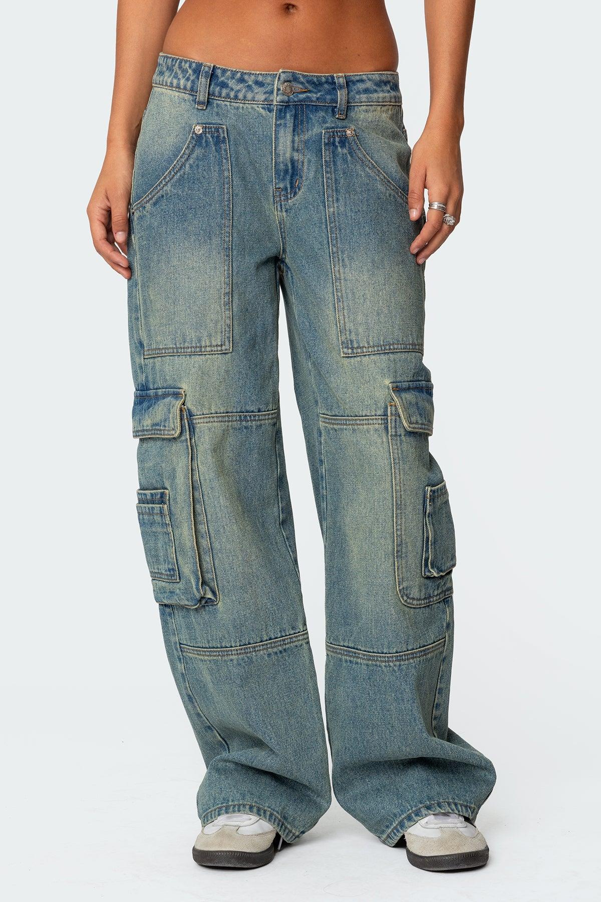 Westie Washed Low Rise Baggy Cargo Jeans Product Image