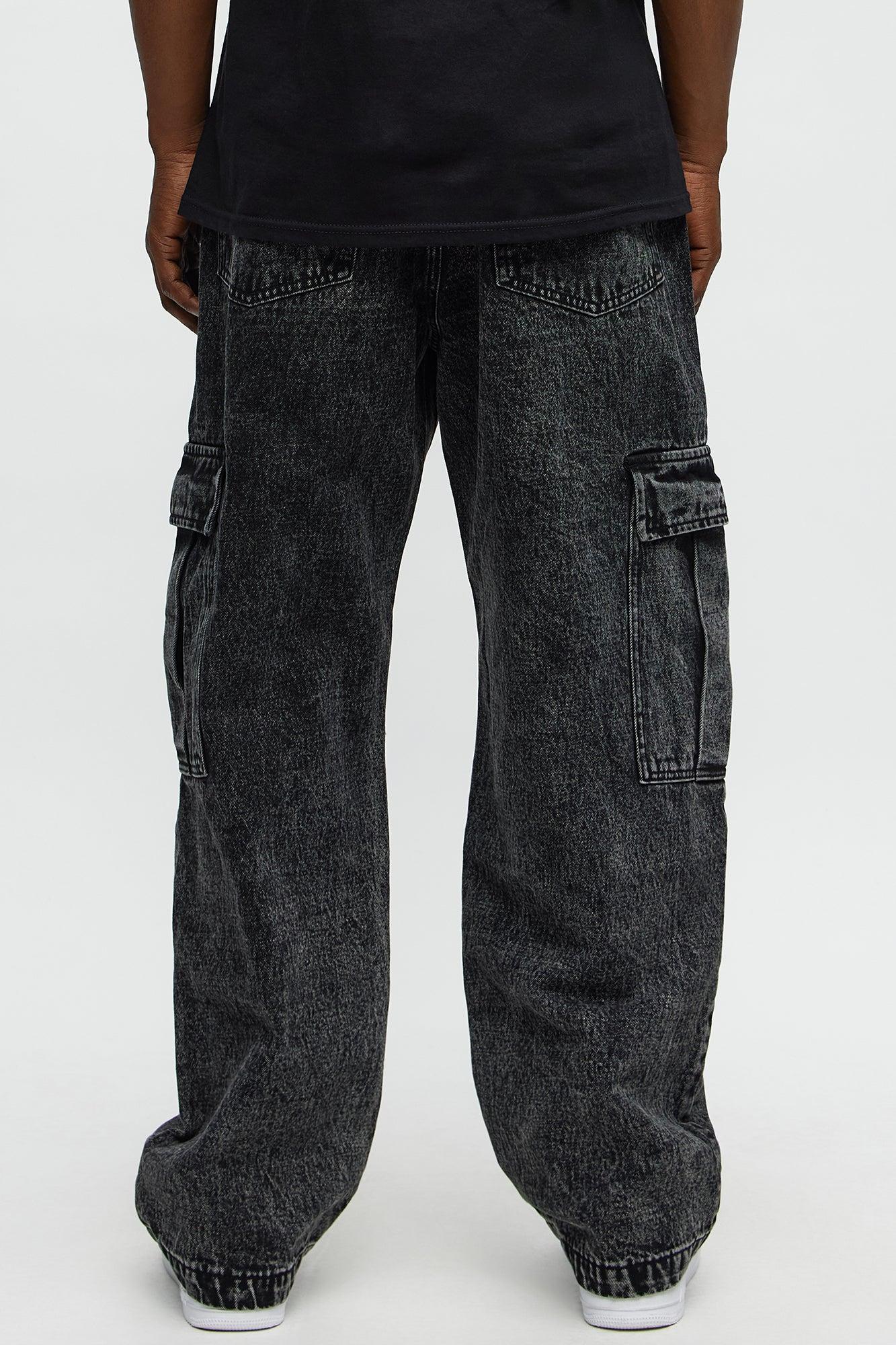 Baggy Minor Panel Cargo Jeans - Black Wash Male Product Image