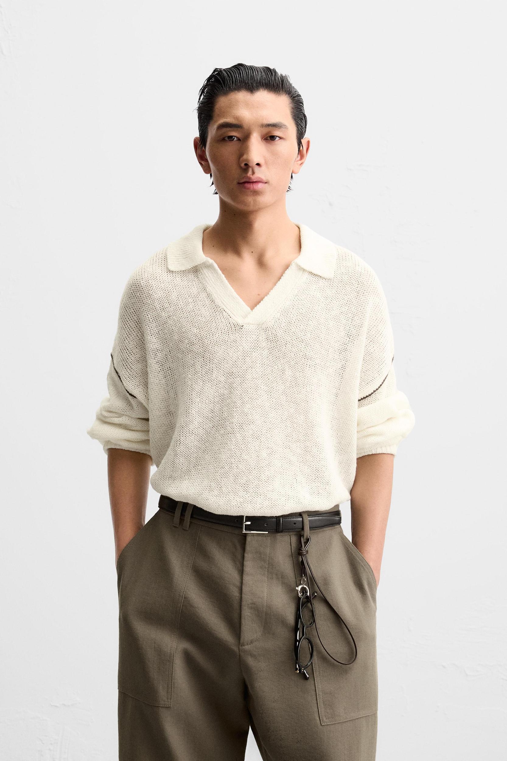 COTTON - LINEN BLEND KNIT POLO Product Image