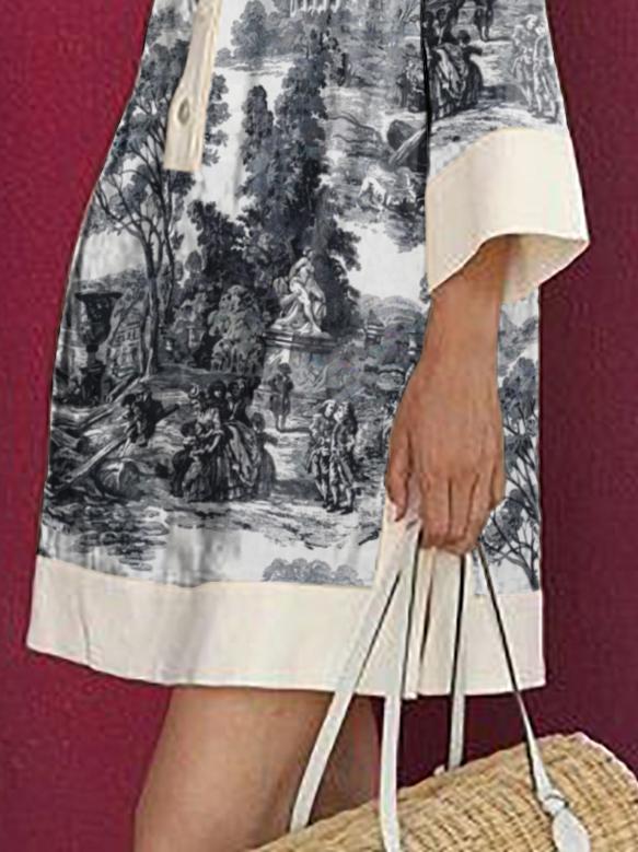 Long Sleeves Loose Printed Lapel Mini Dresses Shirt Dress Product Image