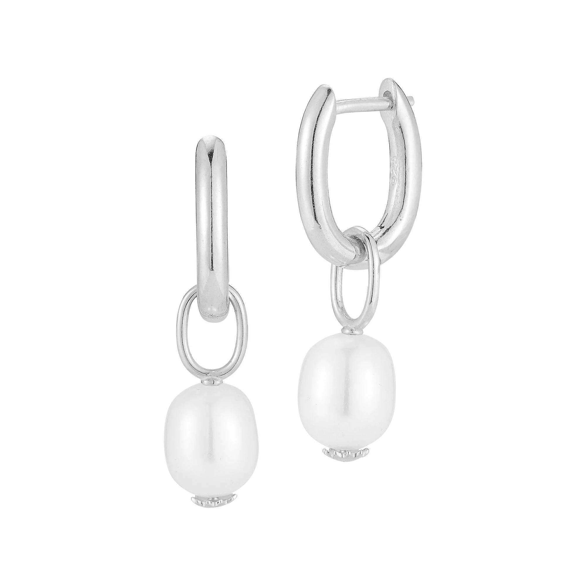 Sunkissed Sterling Freshwater Cultured Pearl Dangling Hoop Earrings, Women's, Silver Tone Product Image