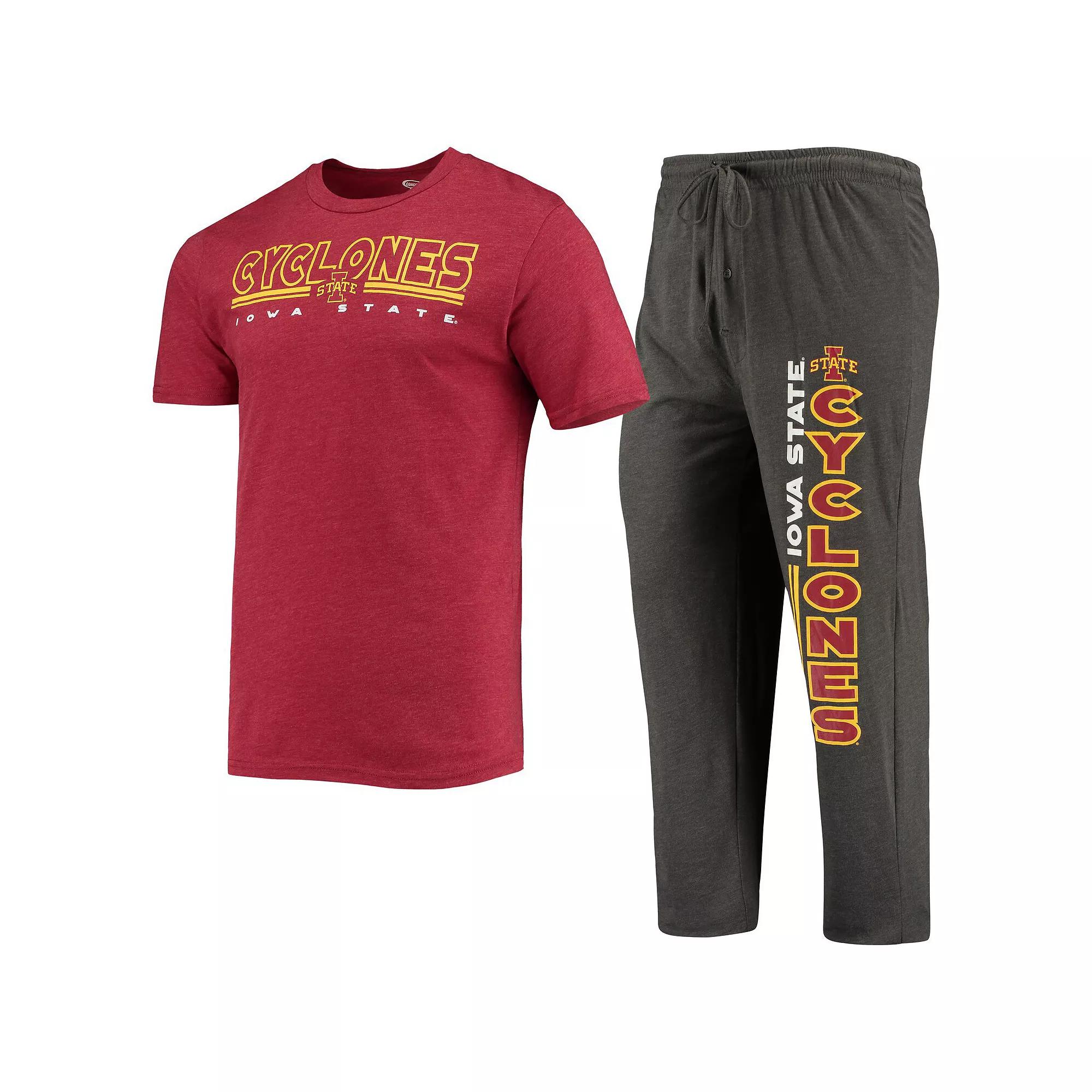 Men's Concepts Sport Heathered Charcoal/Cardinal Iowa State Cyclones Meter T-Shirt & Pants Sleep Set, Size: Small Product Image
