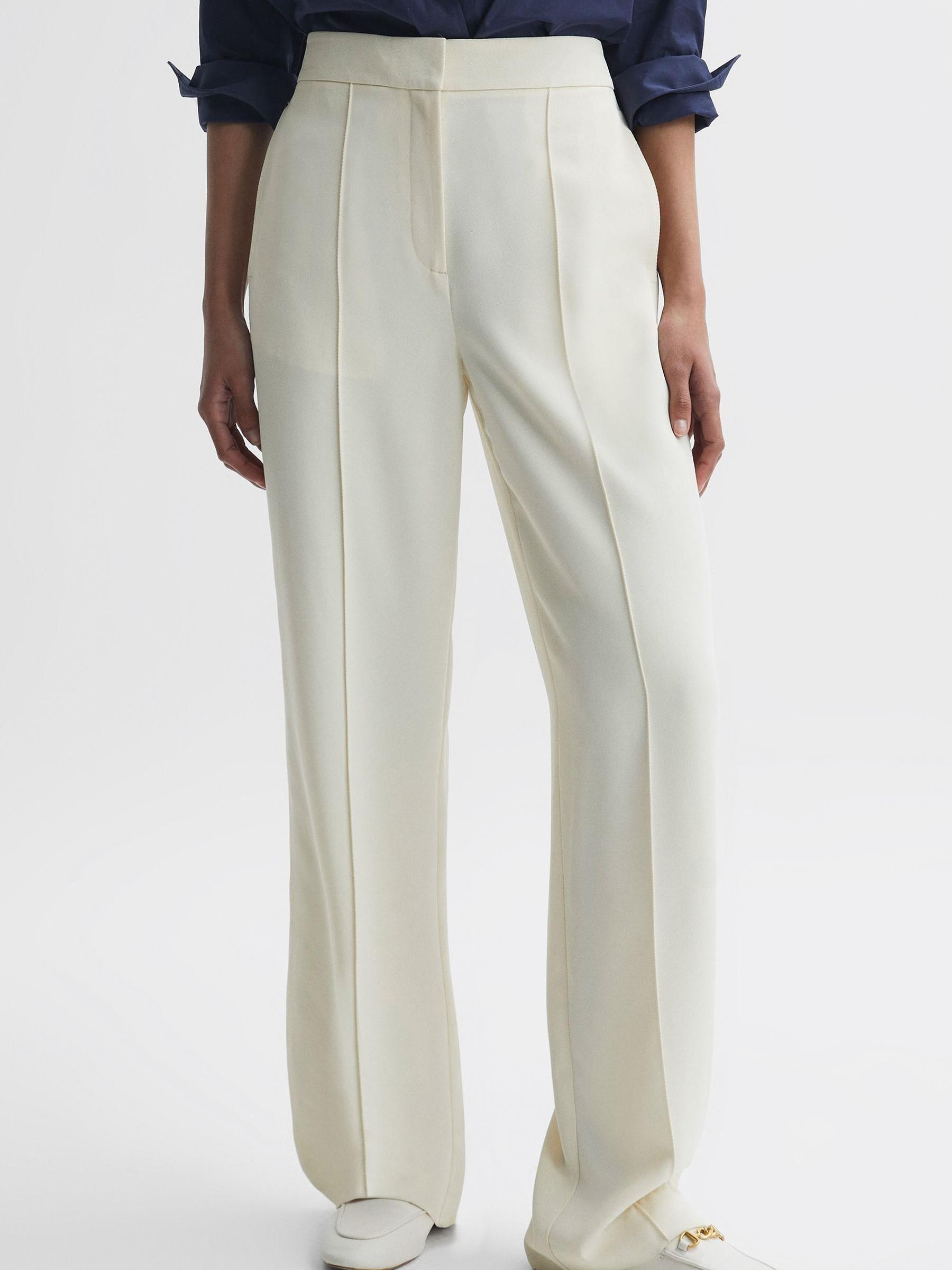 Elasticated Waist Wide Leg Trousers in Cream Product Image