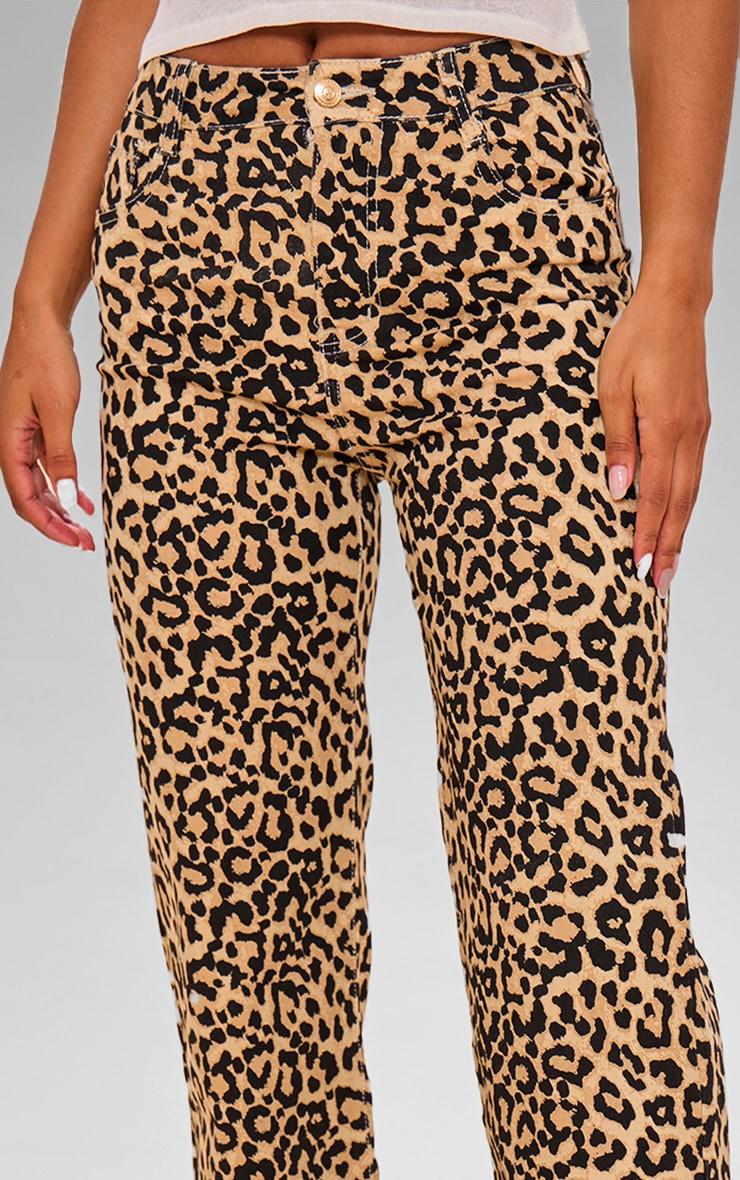 Brown Leopard Print Straight Leg Jeans Product Image