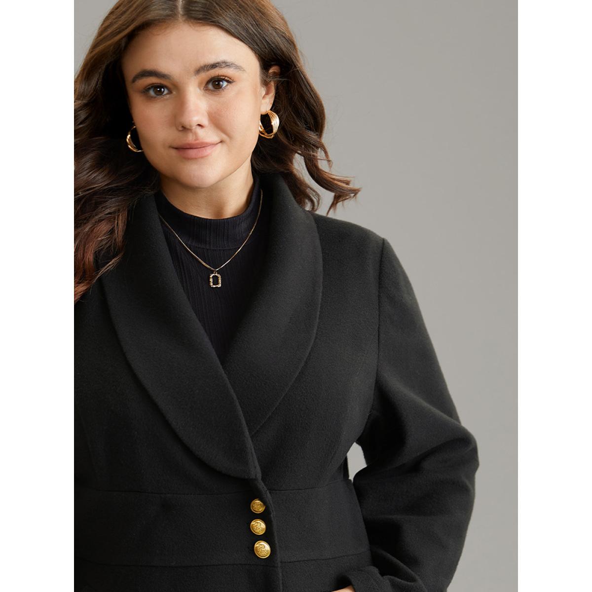 Plus Size Plain Metal Detail Pocket Coat Women Black Elegant Lined Ladies Everyday Winter Coats BloomChic 28/5X Product Image