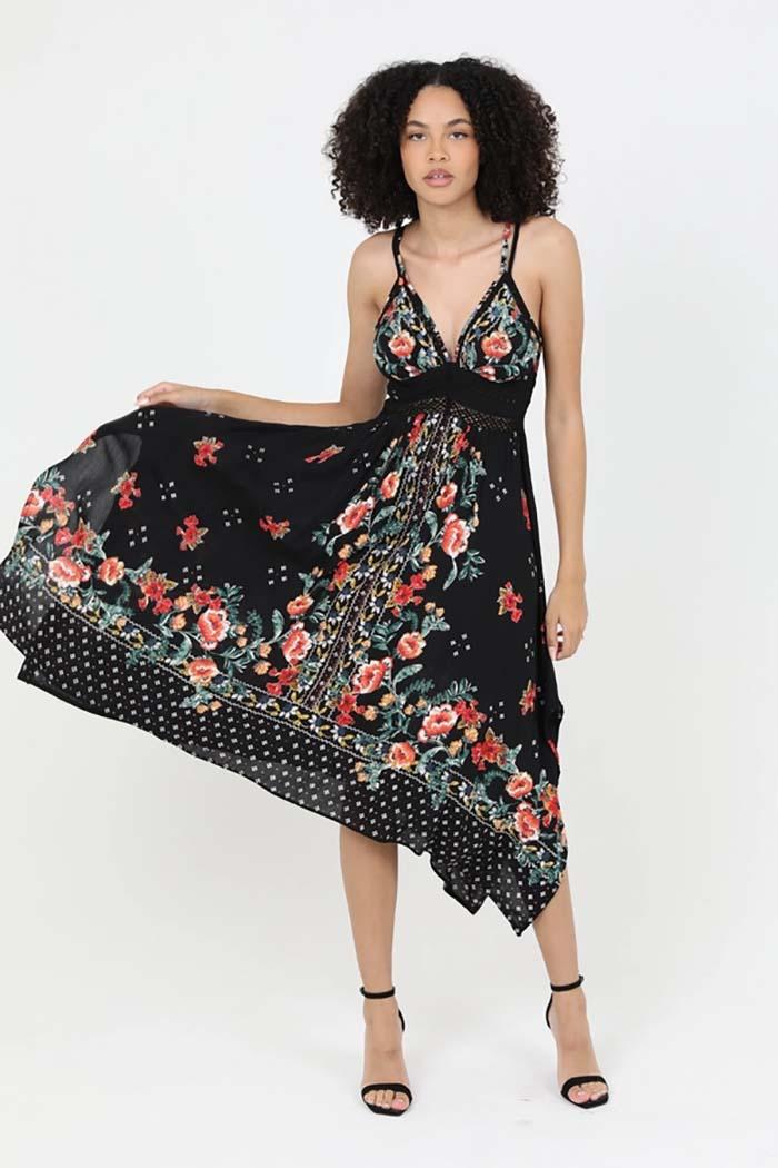 V Neck Hanky Hem Midi Dress Product Image