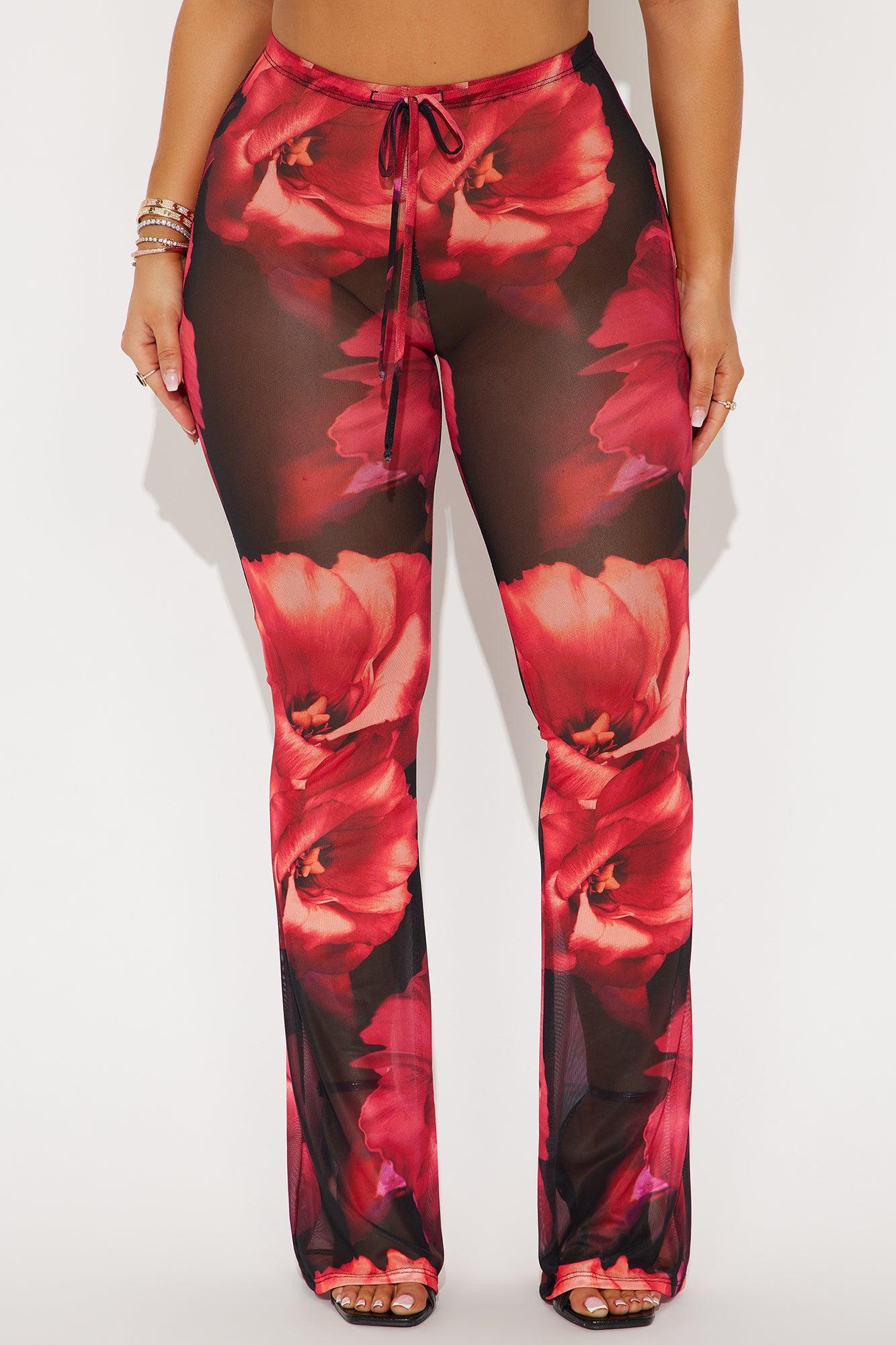 Estella Floral Mesh Flare Pant - Black/combo Product Image