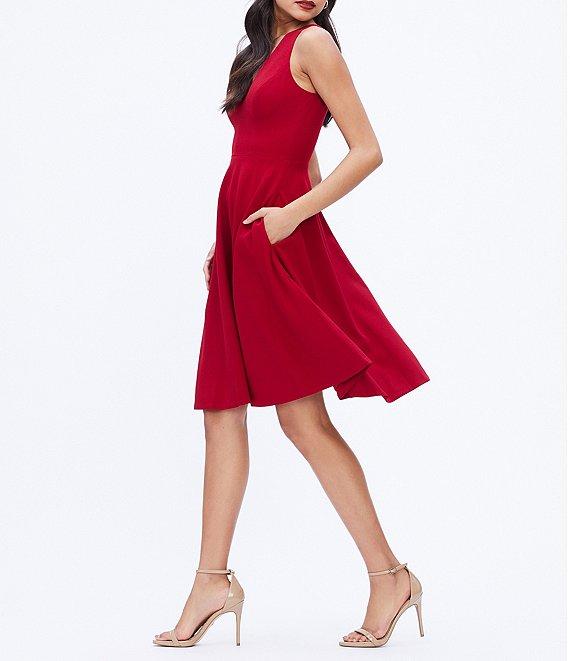Dress the Population Catalina Crepe V-Neck Sleeveless A-Line Dress Product Image