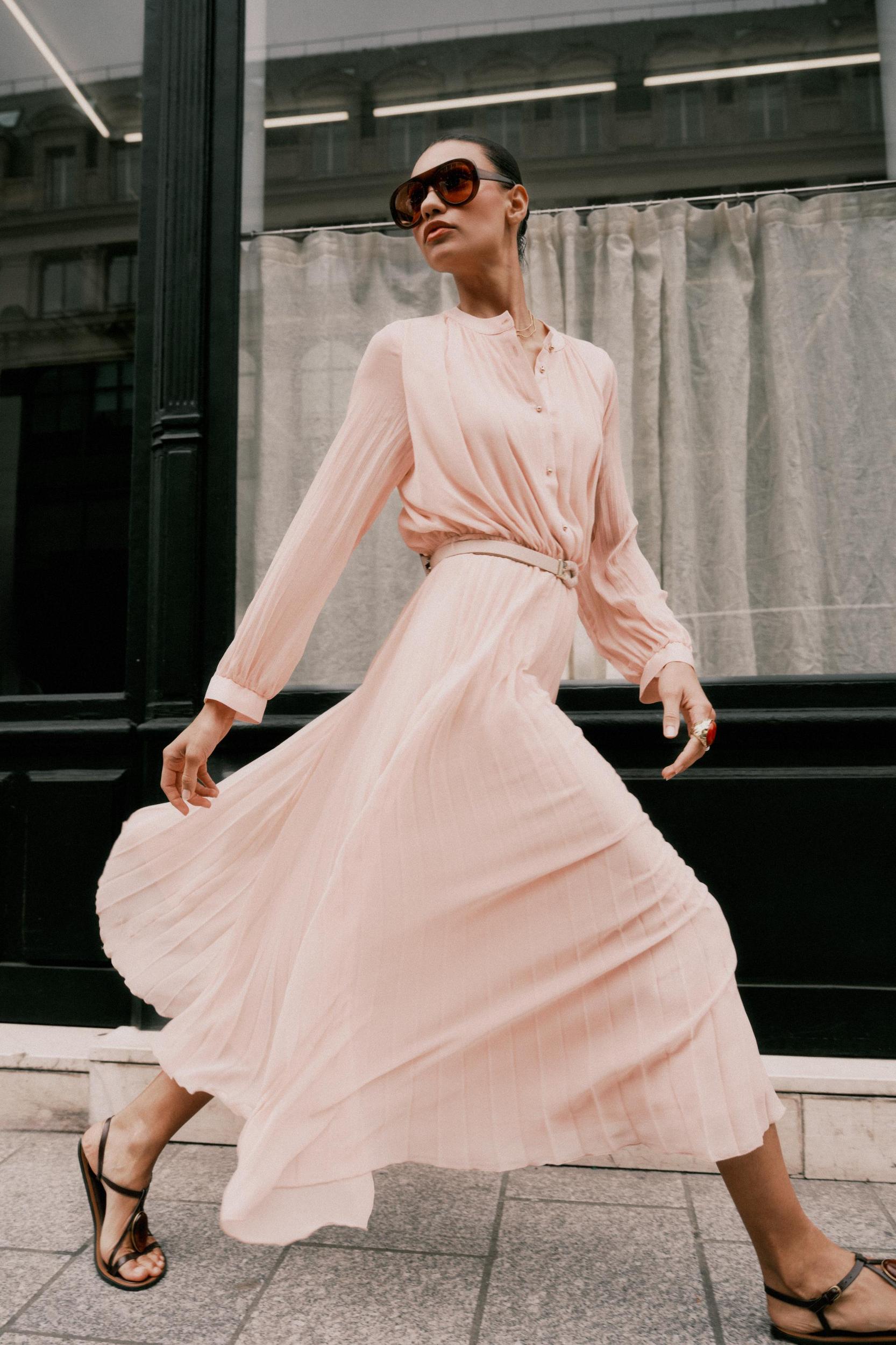 BELTED PLEATED MIDI DRESS Product Image