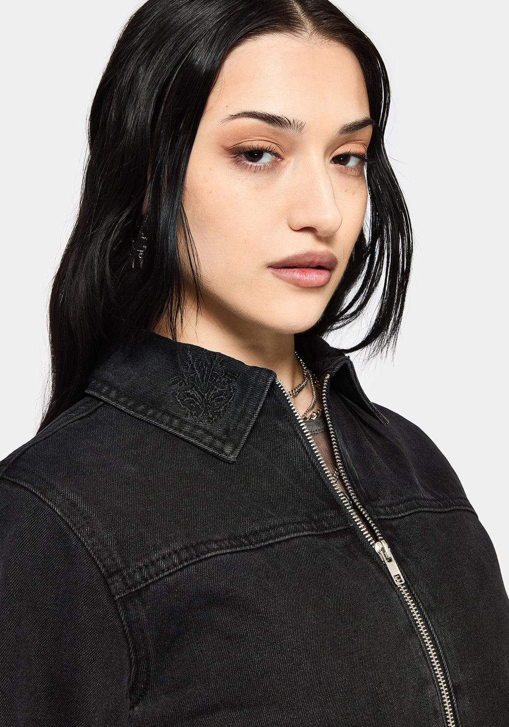 Selin Embroidered Boxy Denim Jacket Product Image