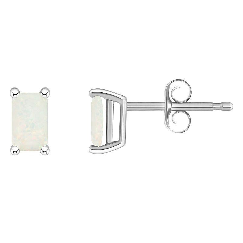 Celebration Gems 14k White Gold Emerald Cut Birthstone Stud Earrings, Women's, White Opal Oct Product Image