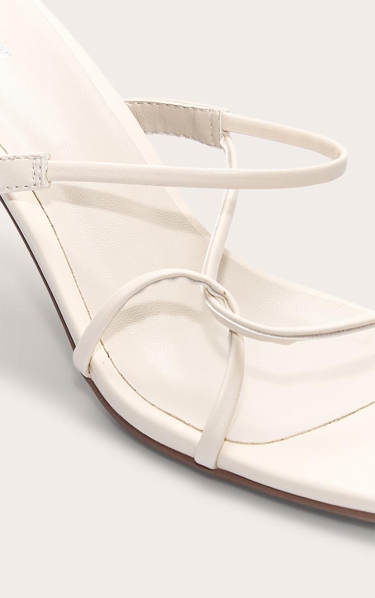 Cream Pu Square Toe Thin Block High Heeled Mules Product Image