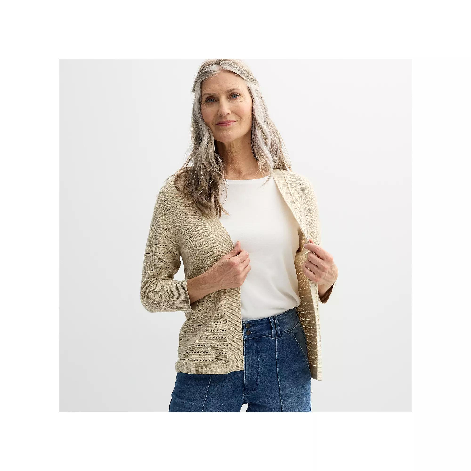 Women's Croft & Barrow® Textured Open Stitch Cardigan, Size: XXL, Beige Product Image