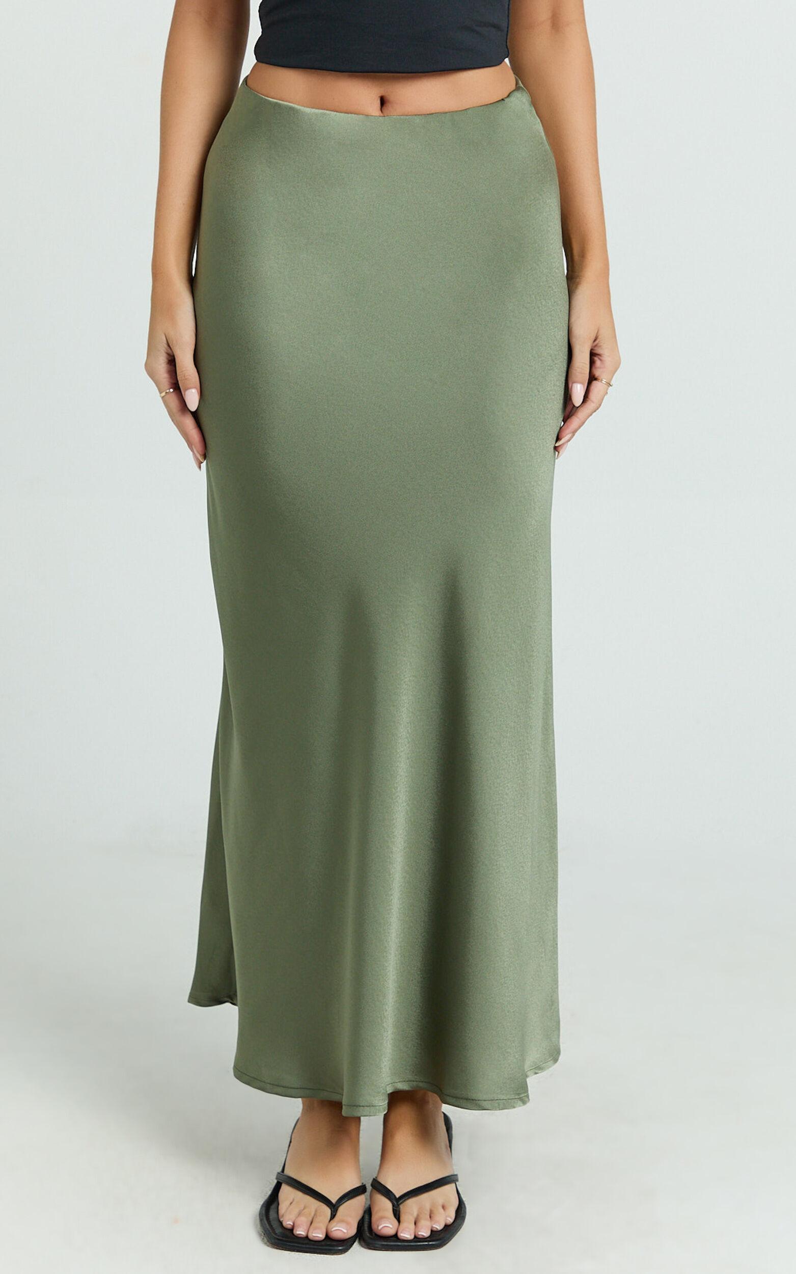 Amari Maxi Skirt - High Waisted Bias Cut Skirt in Olive Product Image