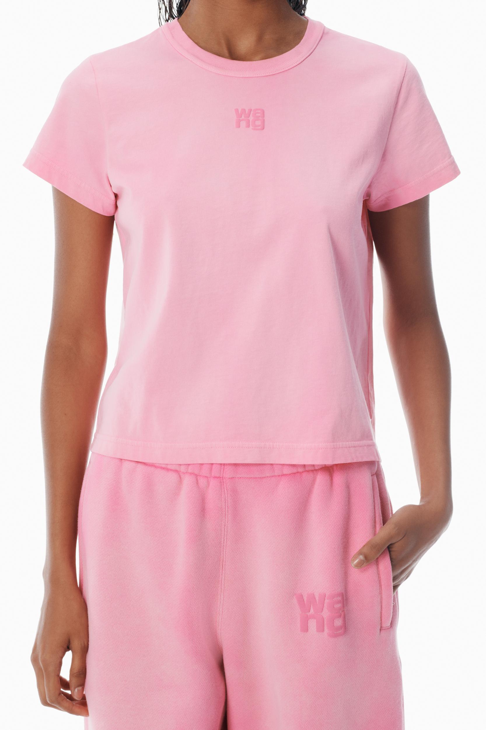 Pink Shrunken Cotton Tee With Logo Product Image