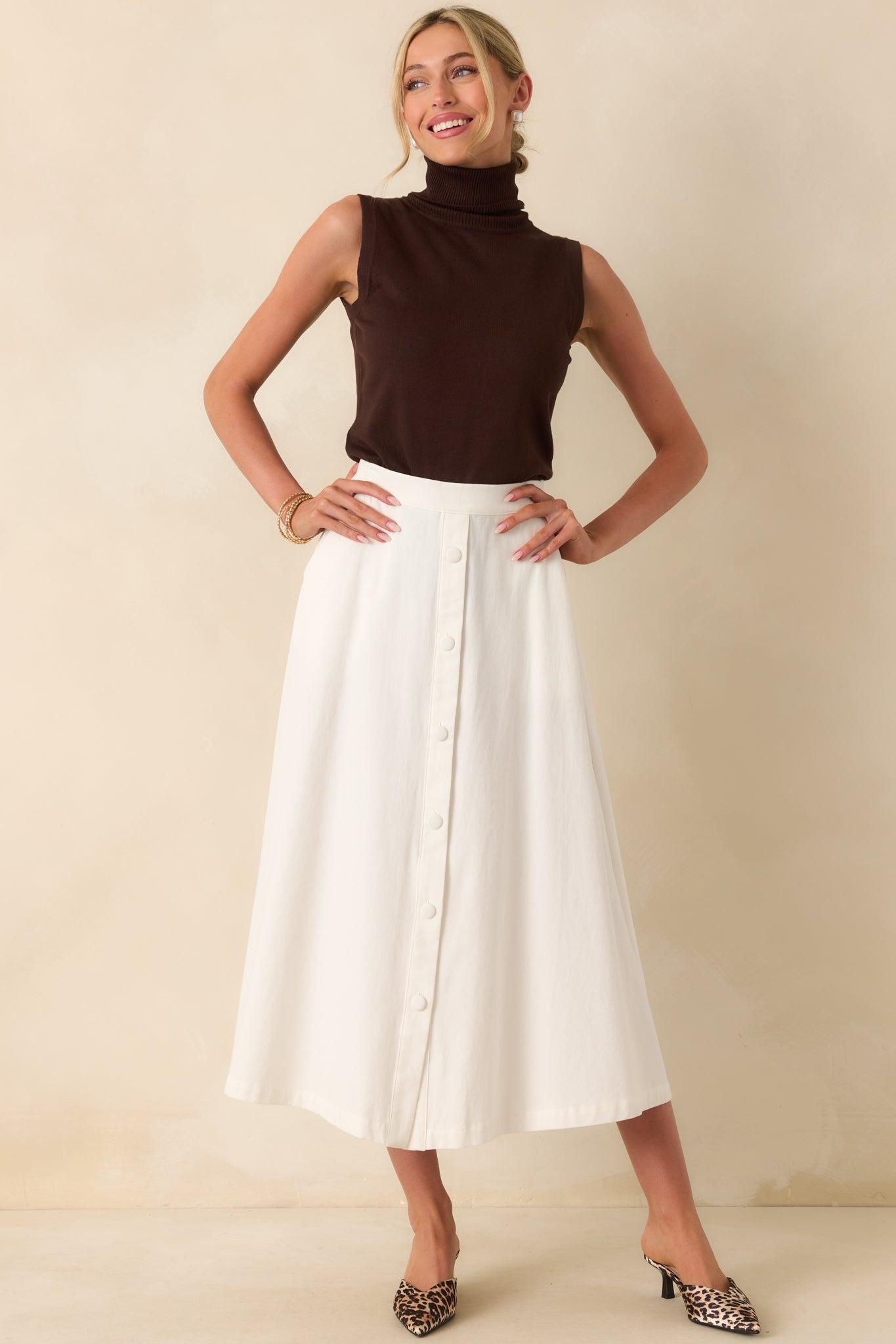 Countryside Charm 100% Cotton Ivory Midi Skirt Product Image