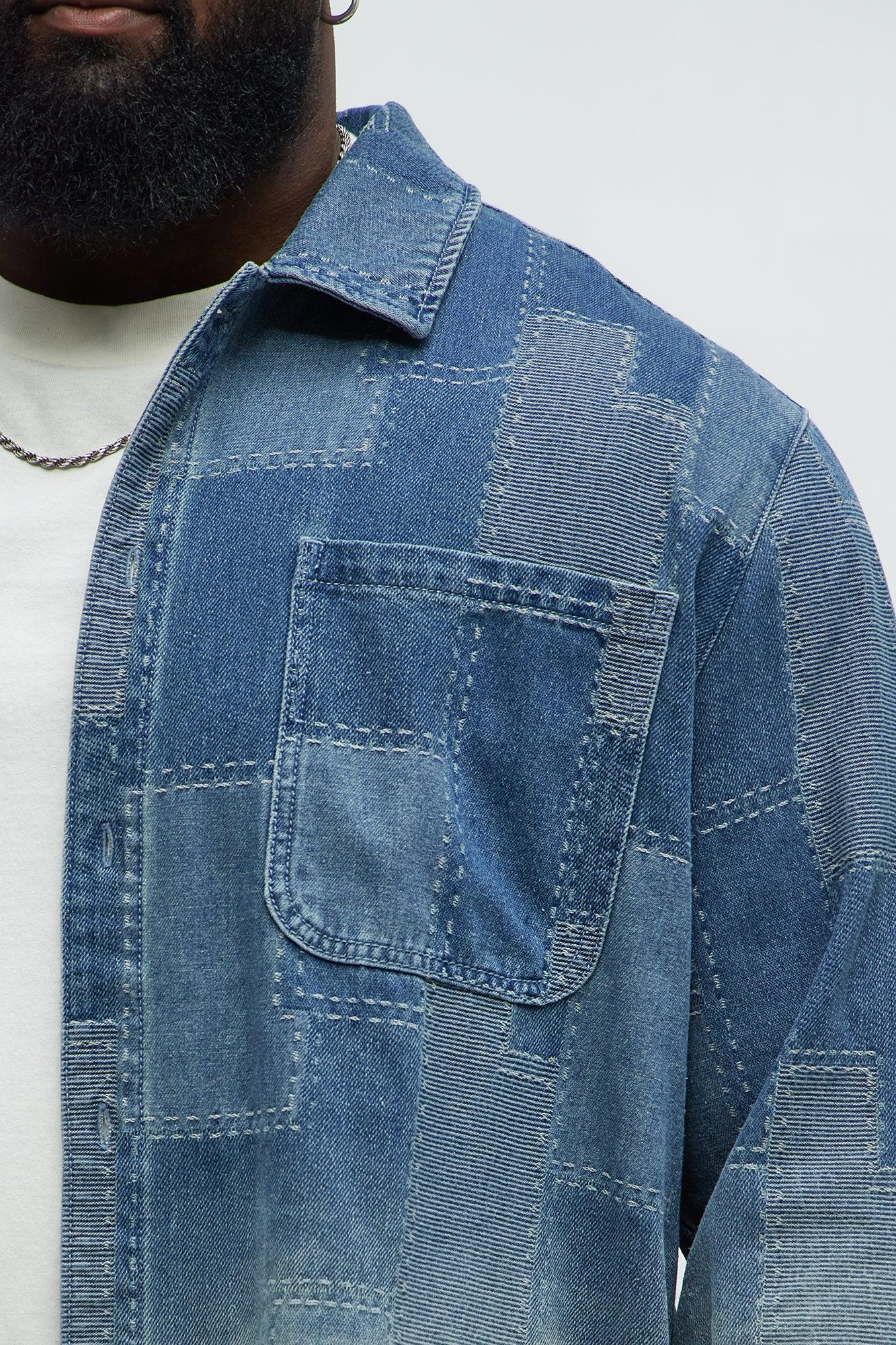 Shibori Faded Long Sleeve Relaxed Shirt - Vintage Blue Wash Product Image