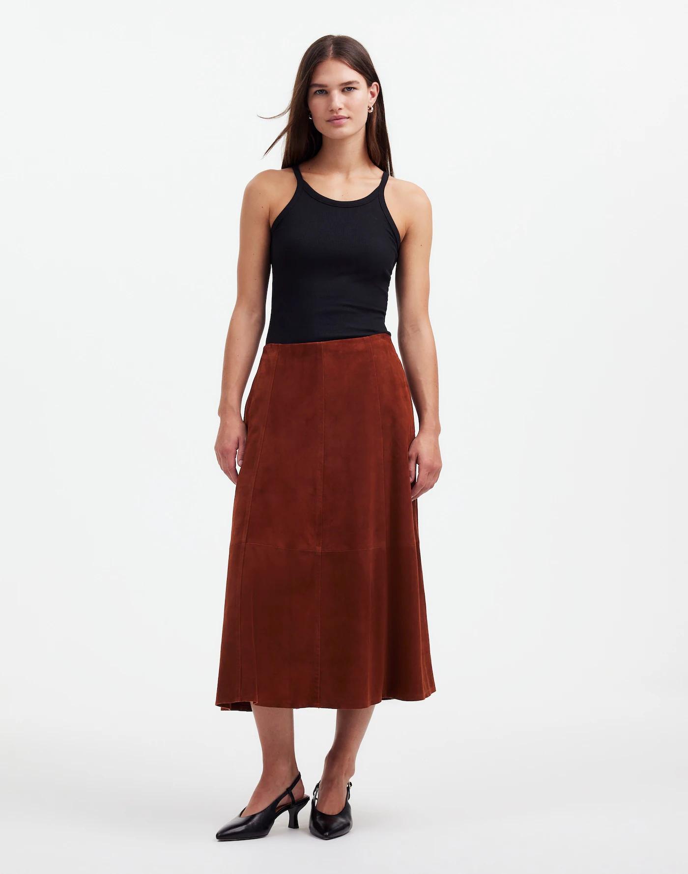 Suede Seamed Midi Skirt Product Image