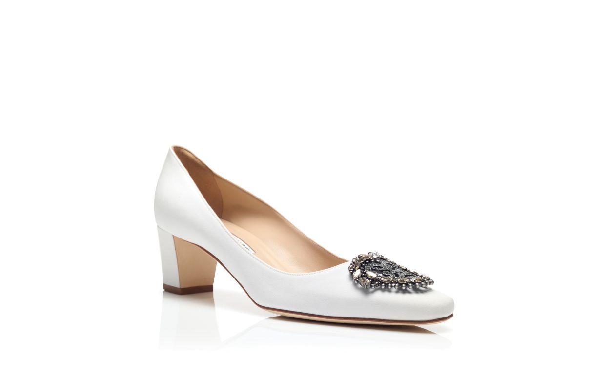 OKKATO White Crepe De Chine Jewel Buckle Pumps Product Image