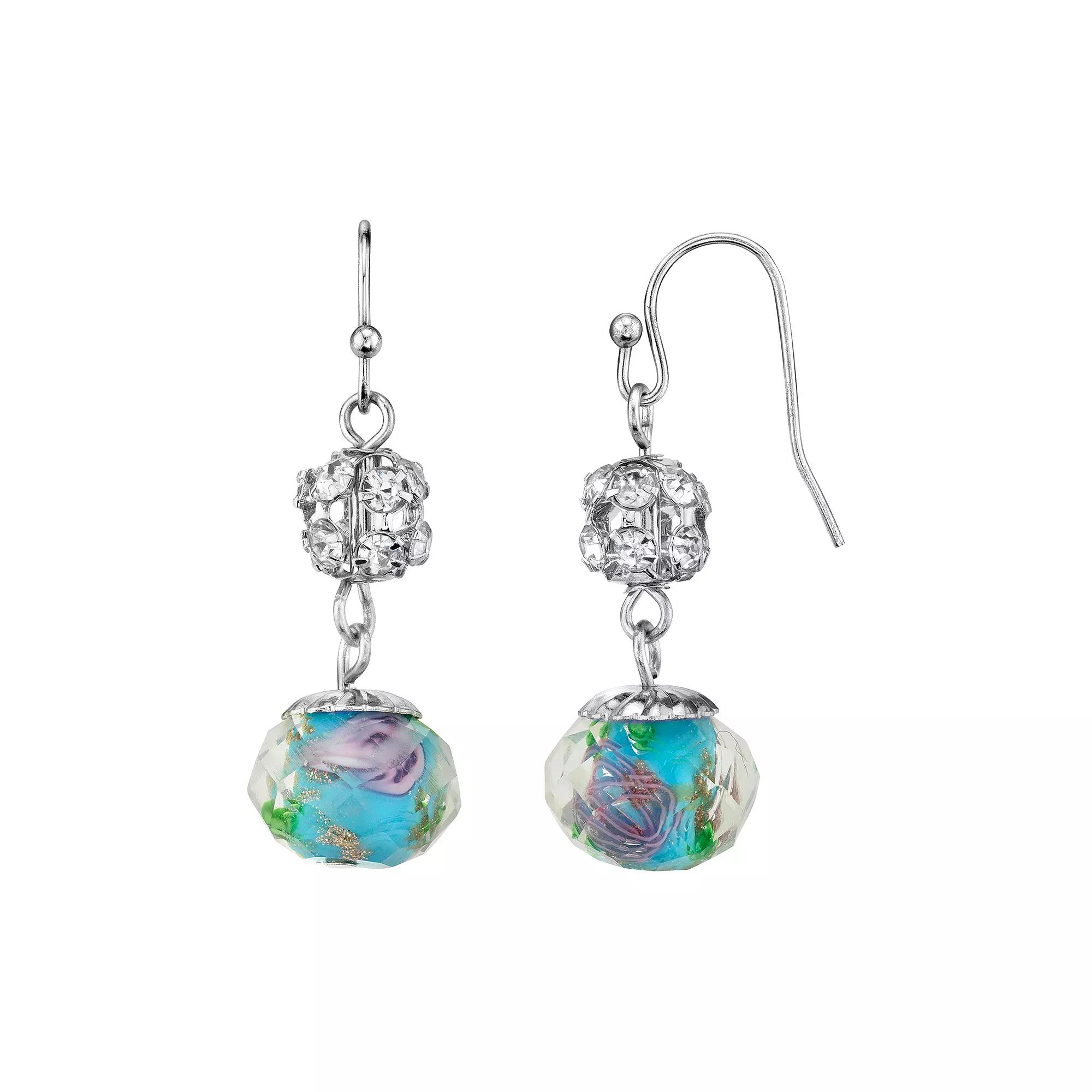 1928 Bead & Simulated Crystal Drop Earrings, Women's, Blue Product Image