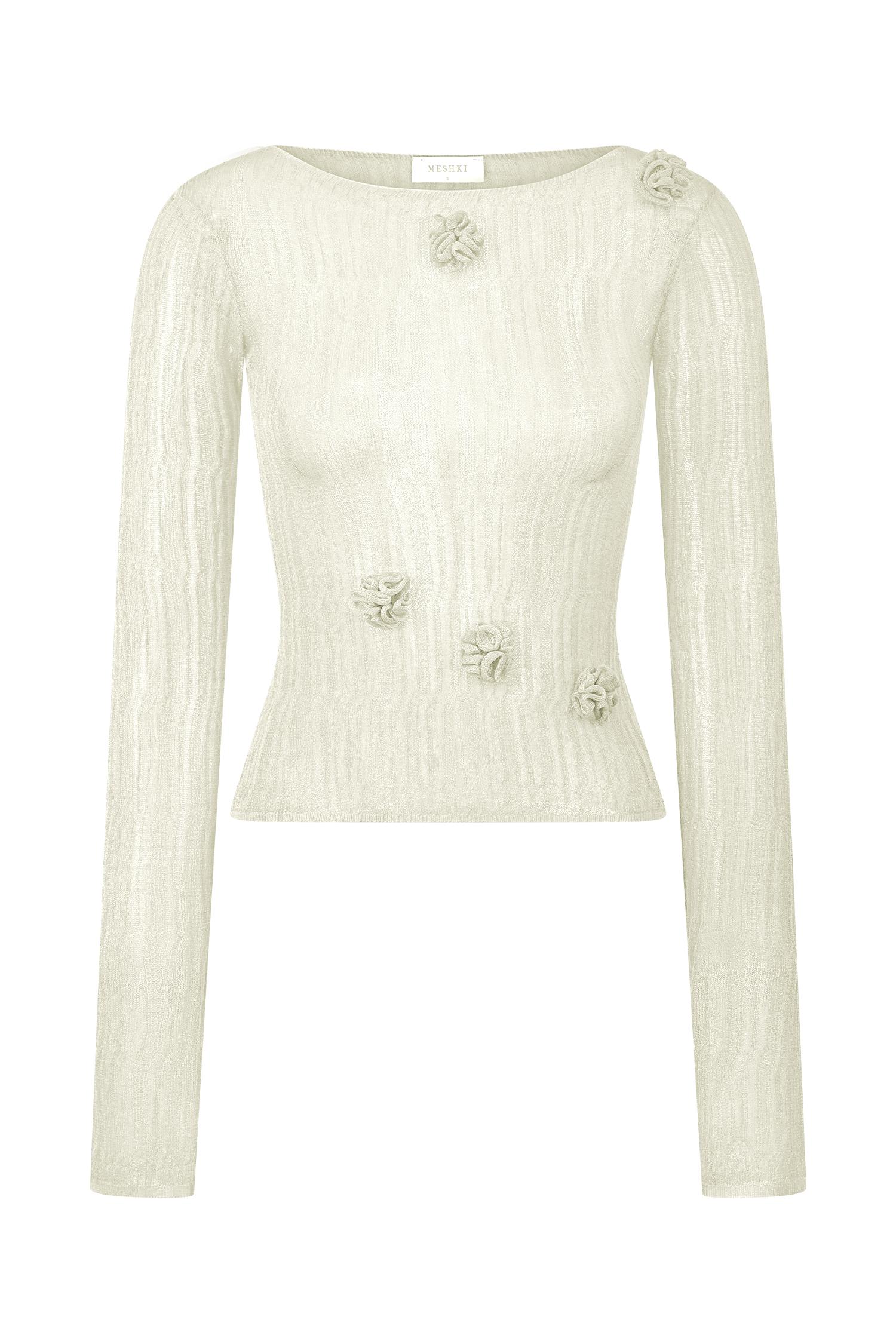 Orianna Orchid Long Sleeve Knit Top - Ivory Product Image