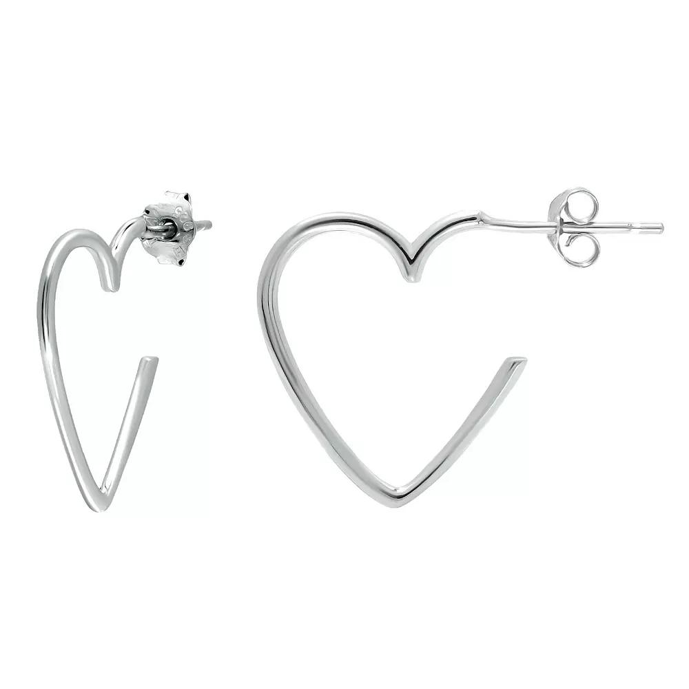 Aleure Precioso Sterling Silver Heart Shaped Hoop Earrings, Women's Product Image