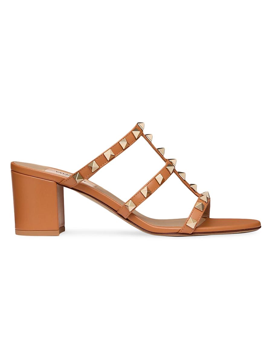 Womens Rockstud Calfskin Leather Slide Sandals 60MM Product Image